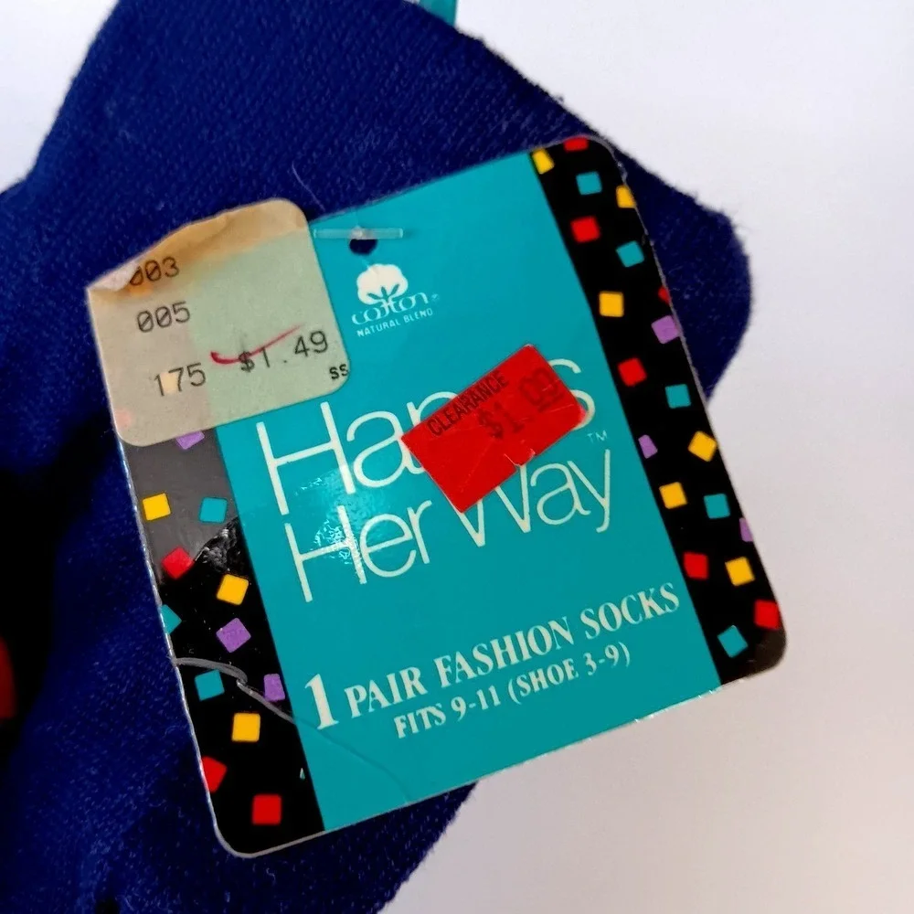 NWT VTG 80s 90s Hanes Her Way Women's Fashion Socks Blue Sz‎ 9-11 (Shoe 3-9) USA